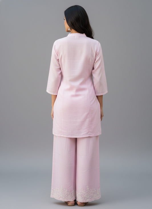 Blush Elegance Embroidered Kurti Palazzo Set