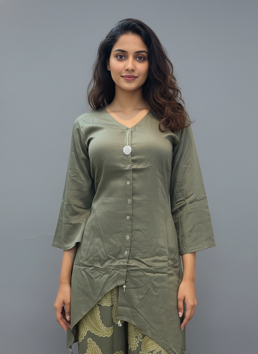 Olive Aura Kurti Palazzo Set