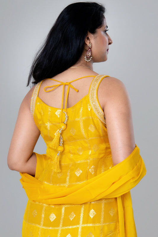 Sunshine Yellow Embroidered Sharara Suit Set