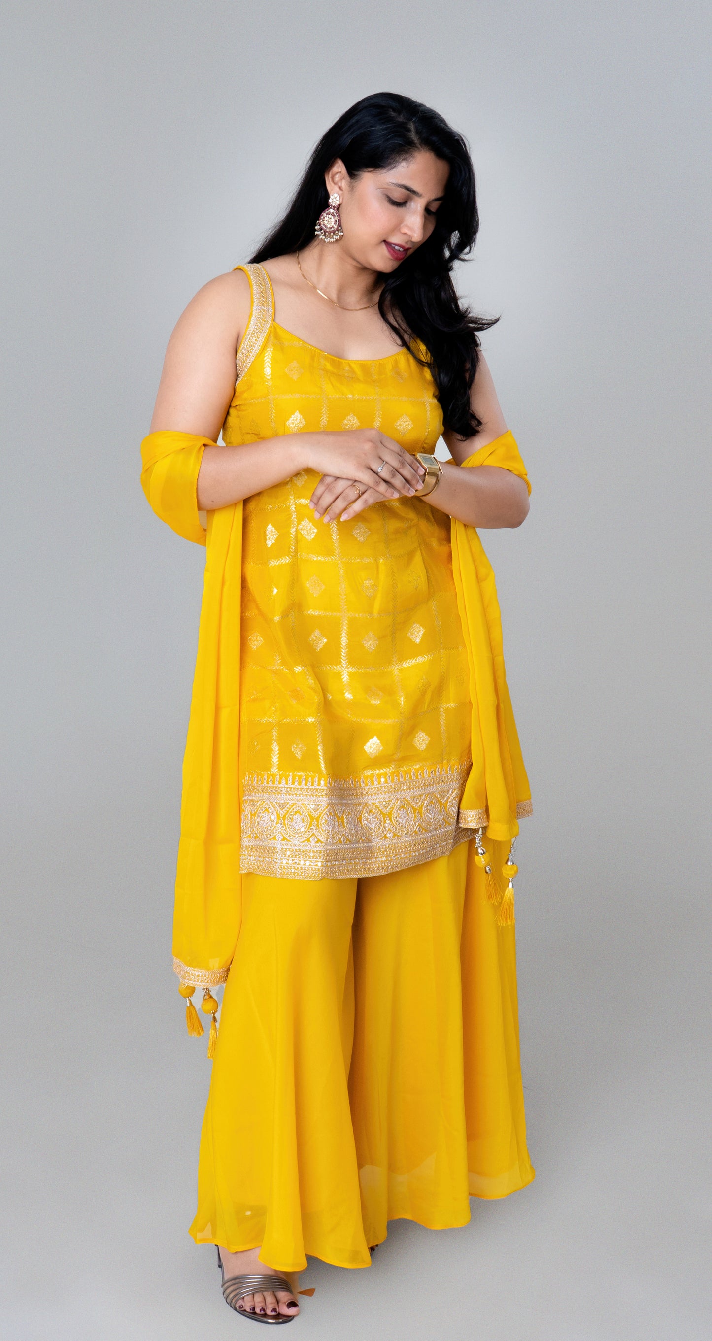 Sunshine Yellow Embroidered Sharara Suit Set