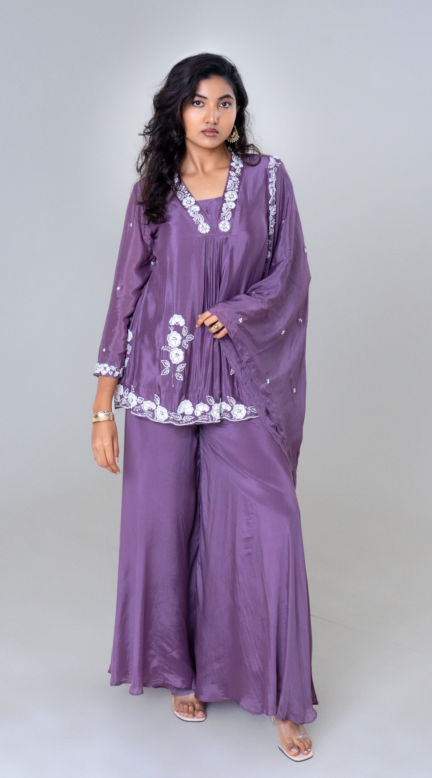 Lavender Blossom Embroidered Sharara Set