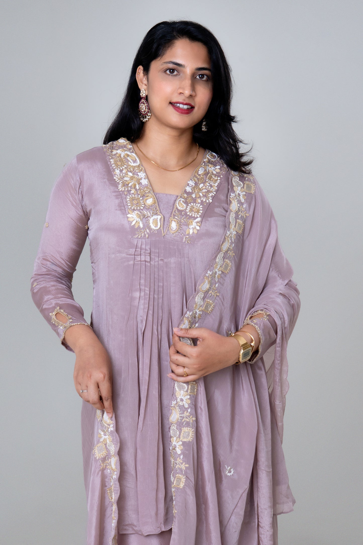 Lavender Luxe Embroidered Silk Sharara Set