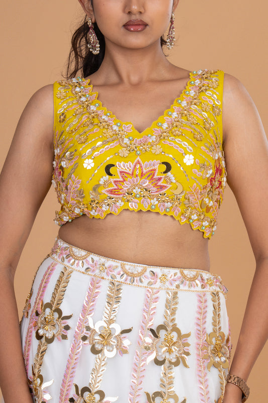 Sunlit Blossom Yellow & White Embroidered Lehenga Set