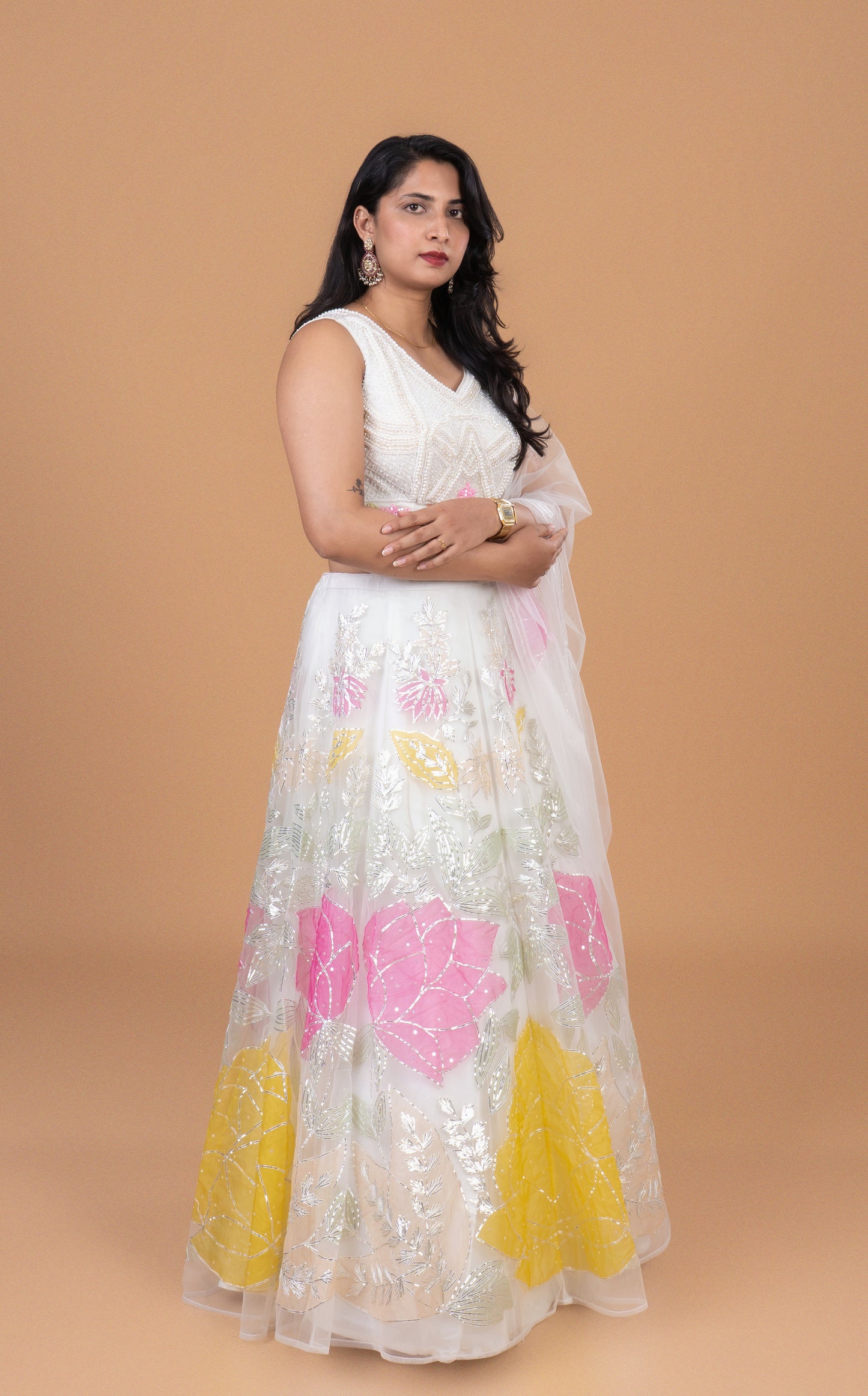 Ivory Bloom Embroidered Organza Lehenga Set