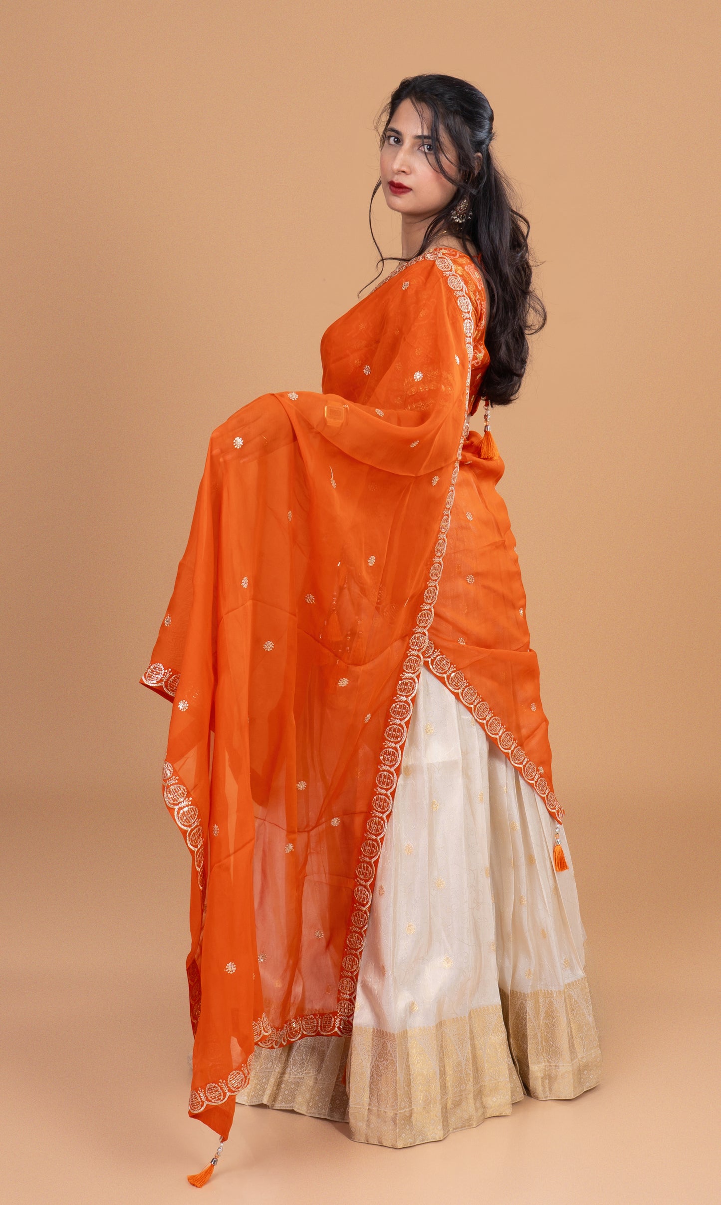 Sunset Glow Orange and Ivory Embroidered Lehenga Set