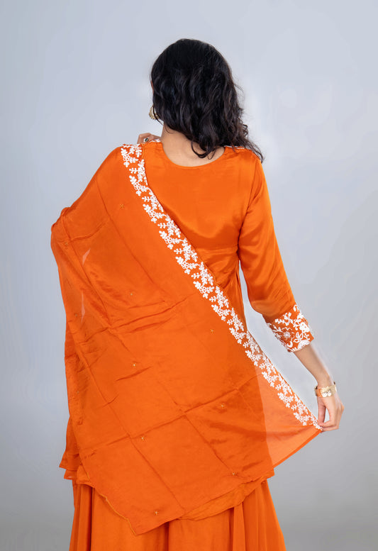 Rust Glow Embroidered Sharara Set