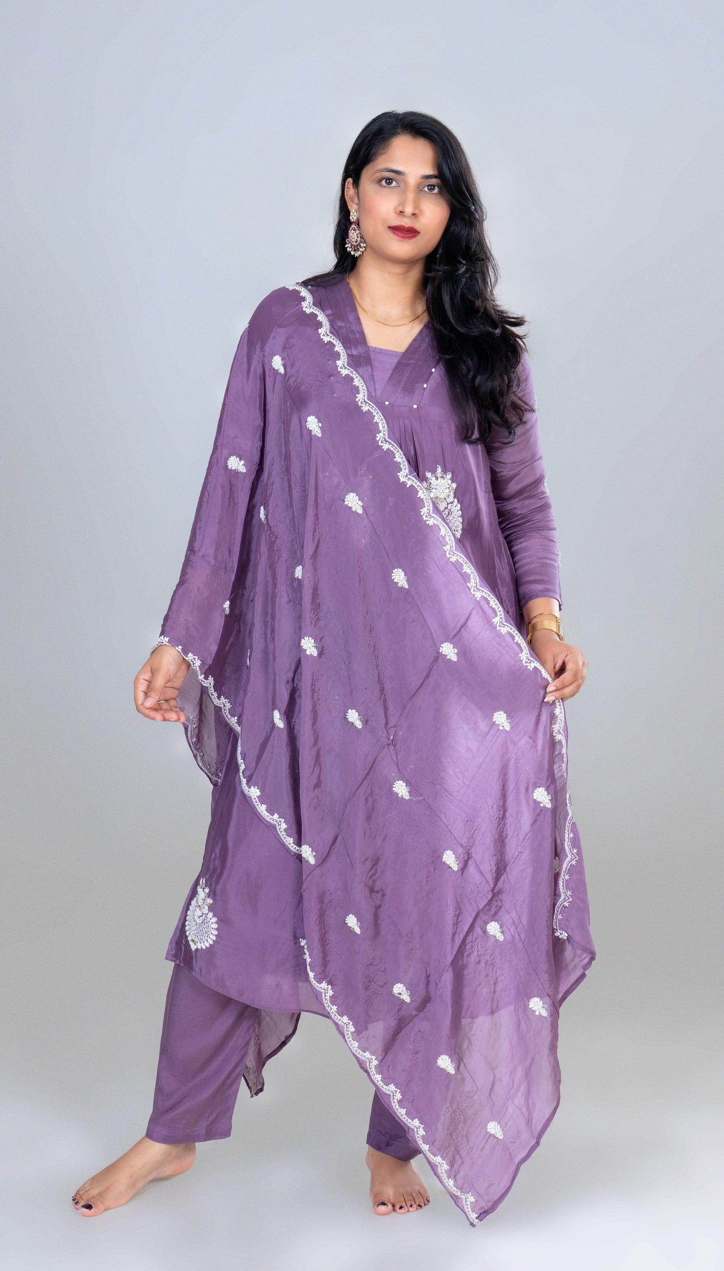 Lavender Grace Hand-Embroidered Anarkali Suit Set