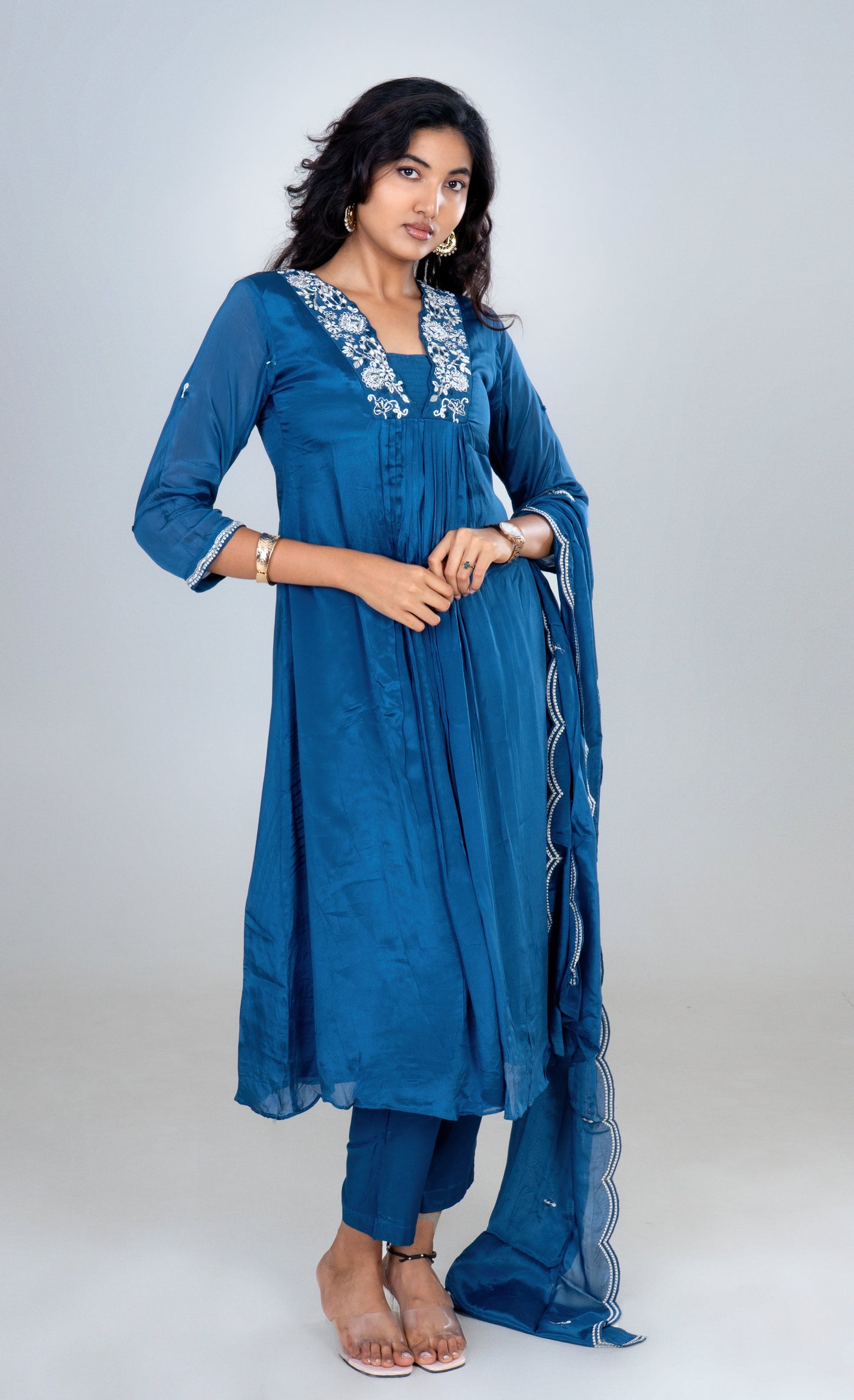 Midnight Blue Embroidered Anarkali Kurta Set with Dupatta