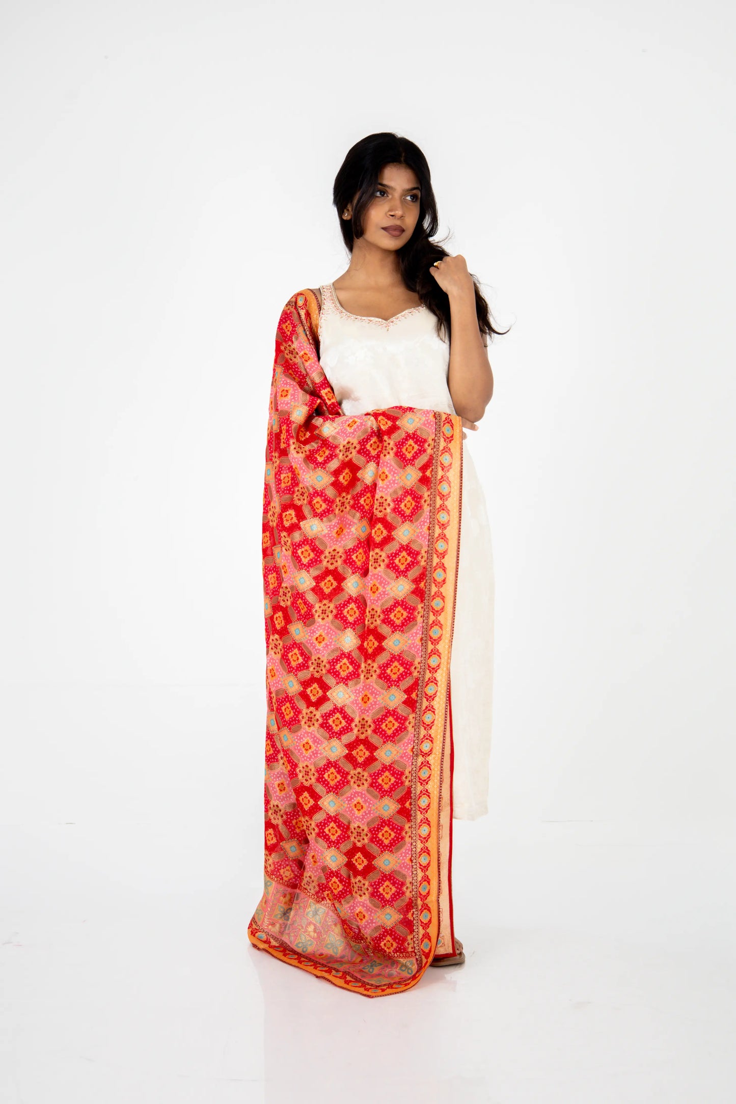 Ivory Embroidered Kurta Set with Vibrant Patola Dupatta