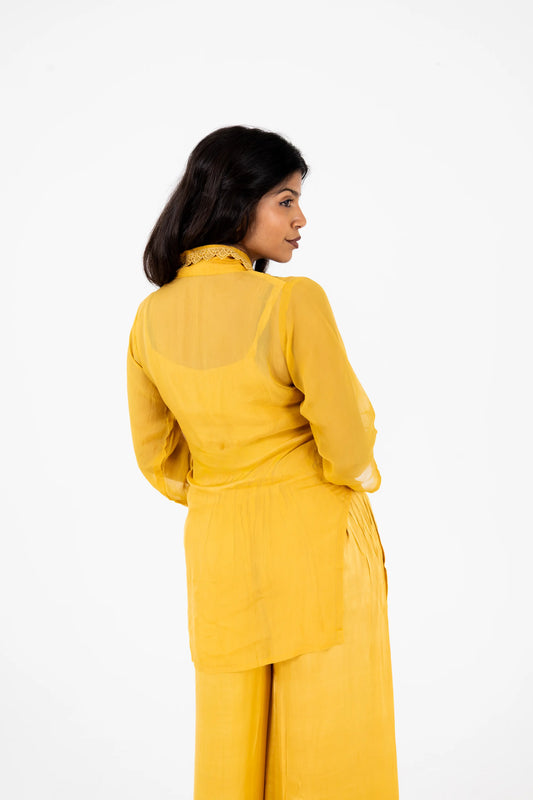 Mustard Yellow Embroidered Co-ord Set with Floral Detailing