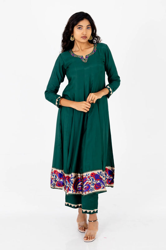 Emerald Green Embroidered Silk Suit Set with Banarasi Dupatta