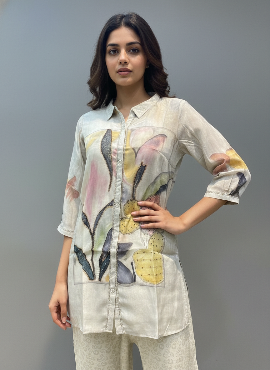 Ivory Bloom Hand-Painted Kurta Set