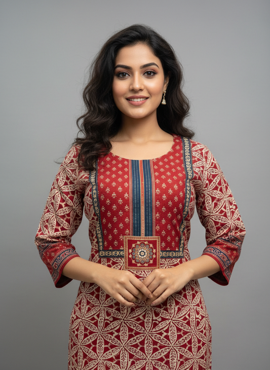 Crimson Heritage Printed Kurta Set with Statement Dupatta