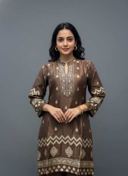 Mocha Heritage Printed Kurta Pant Set