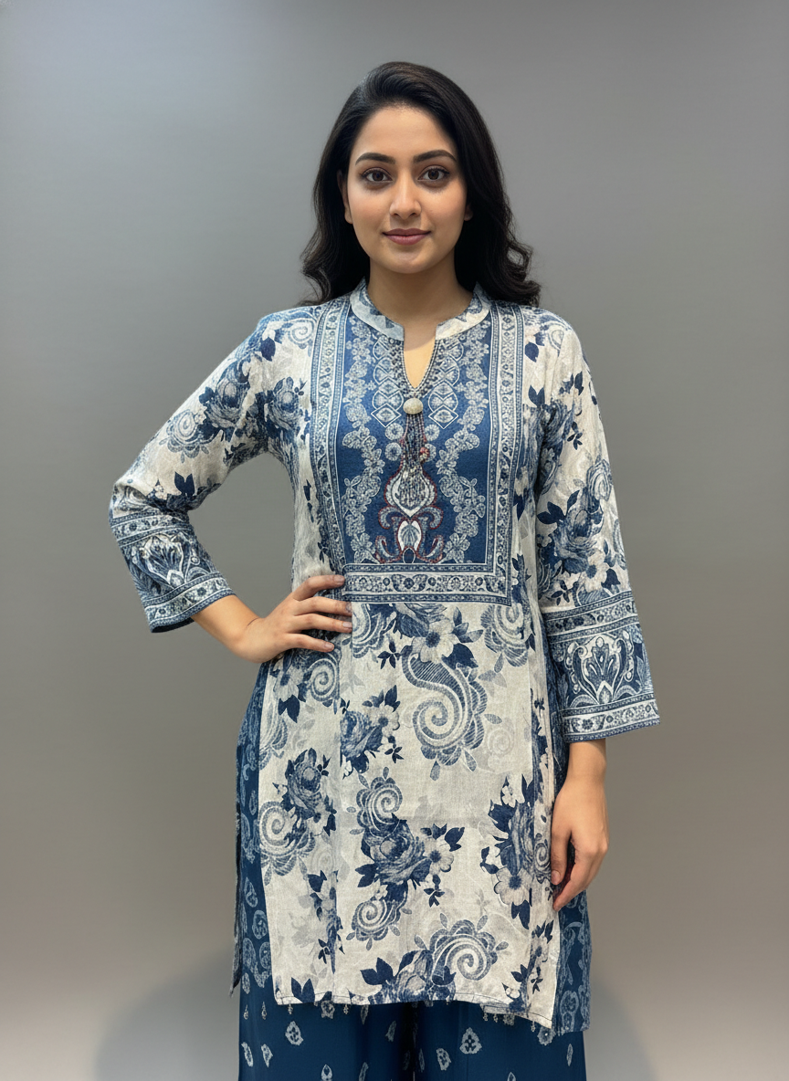 Indigo Blossom Hand block Kurta Pant Set