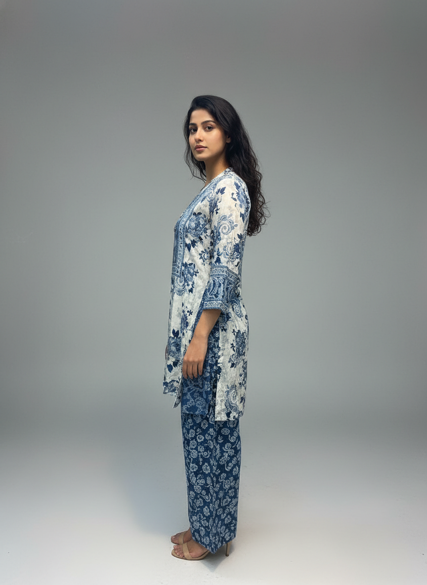 Indigo Blossom Hand block Kurta Pant Set