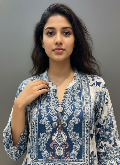 Indigo Blossom Hand block Kurta Pant Set