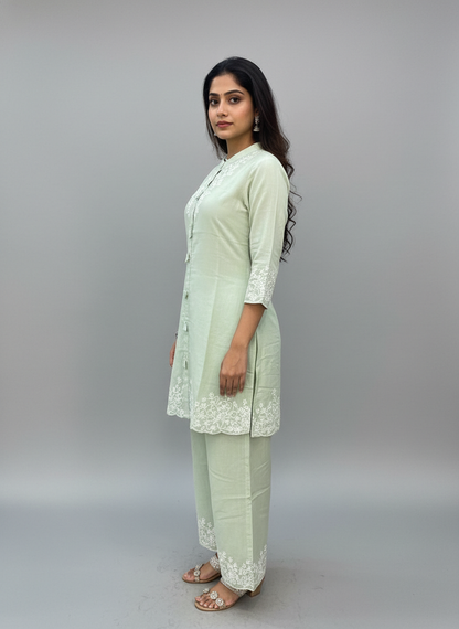 Mint Whisper Embroidered Kurta Pant Set