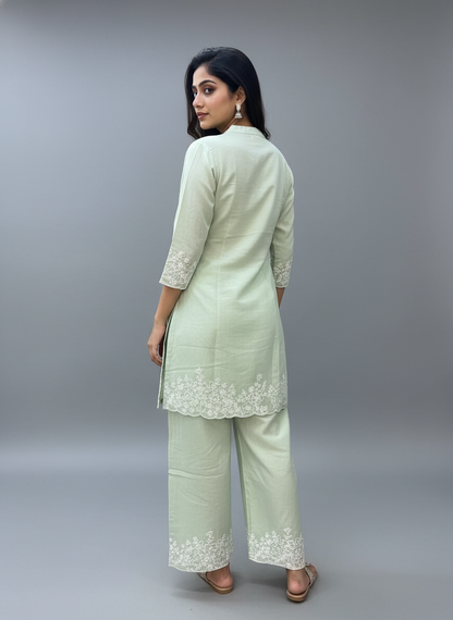 Mint Whisper Embroidered Kurta Pant Set