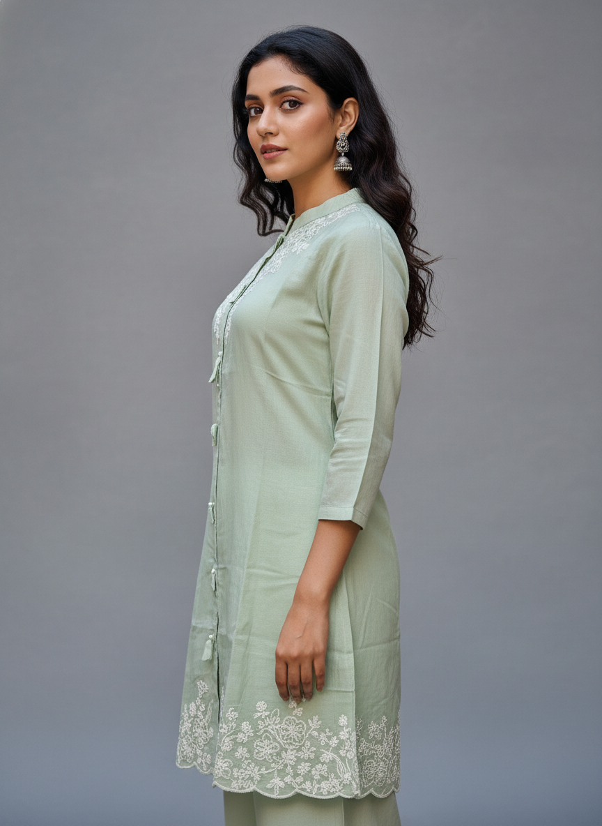 Mint Whisper Embroidered Kurta Pant Set