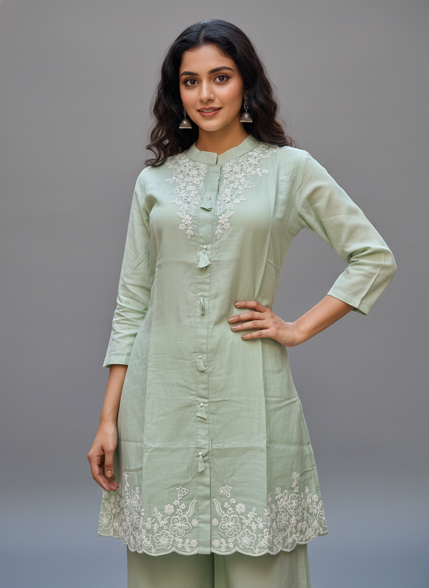 Mint Whisper Embroidered Kurta Pant Set