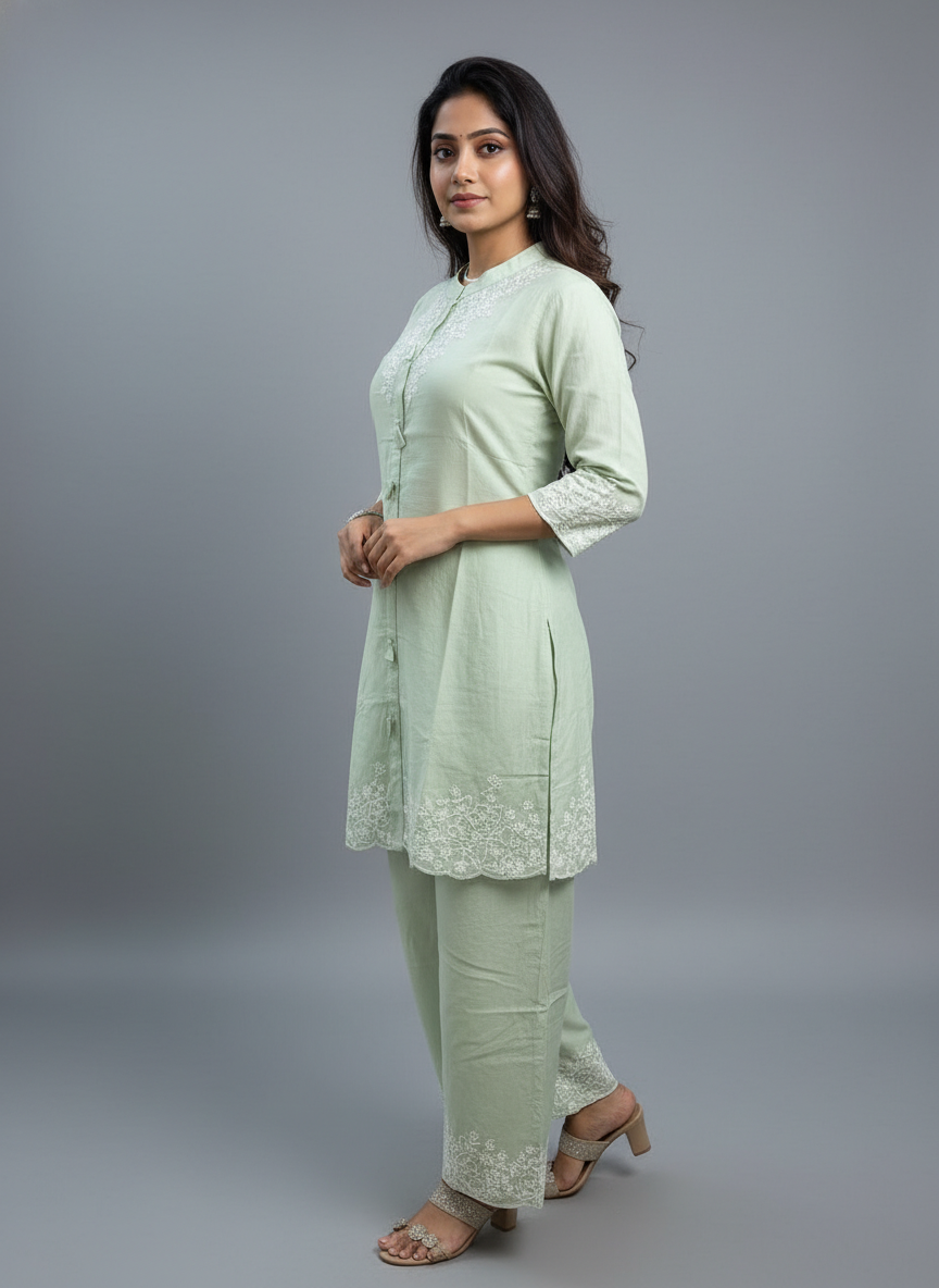 Mint Whisper Embroidered Kurta Pant Set