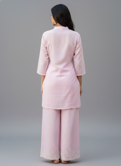 Blush Elegance Embroidered Kurti Palazzo Set