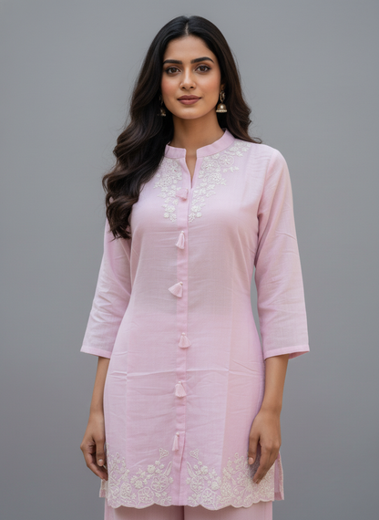 Blush Elegance Embroidered Kurti Palazzo Set