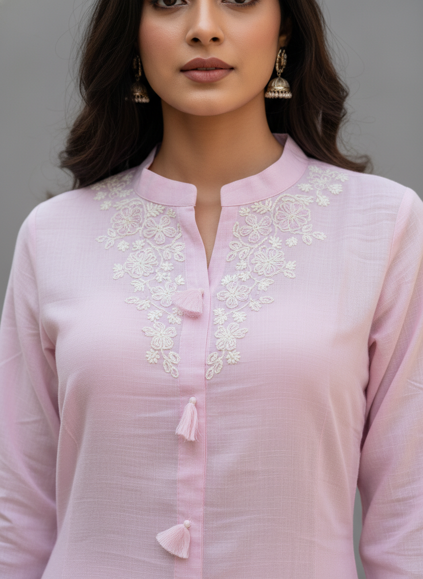 Blush Elegance Embroidered Kurti Palazzo Set