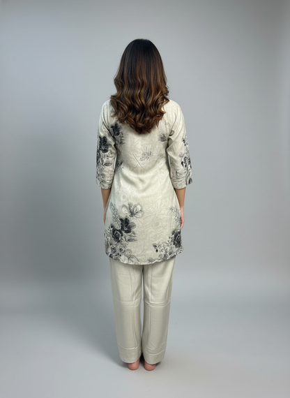 Ivory Whisper Floral Kurti Pant Set