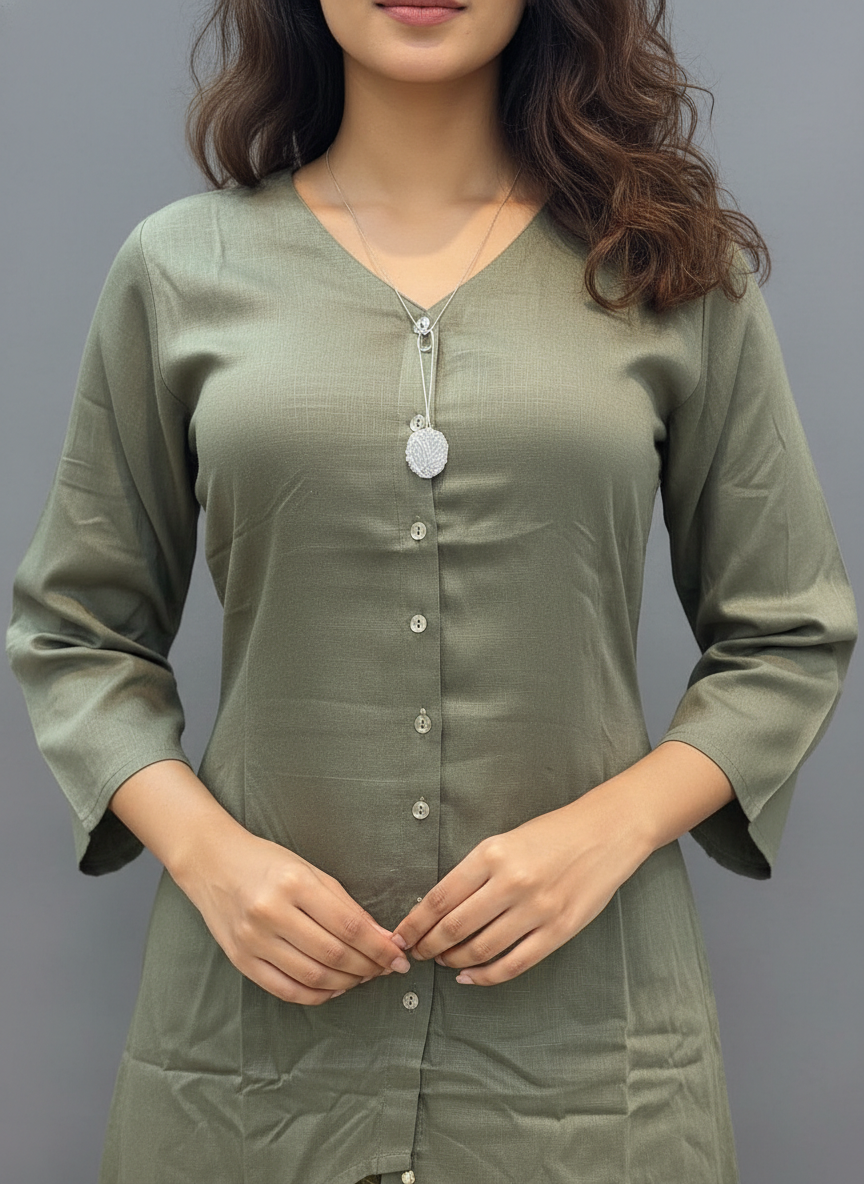 Olive Aura Kurti Palazzo Set