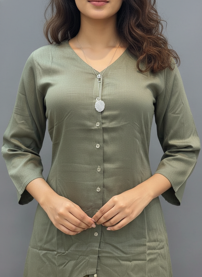 Olive Aura Kurti Palazzo Set