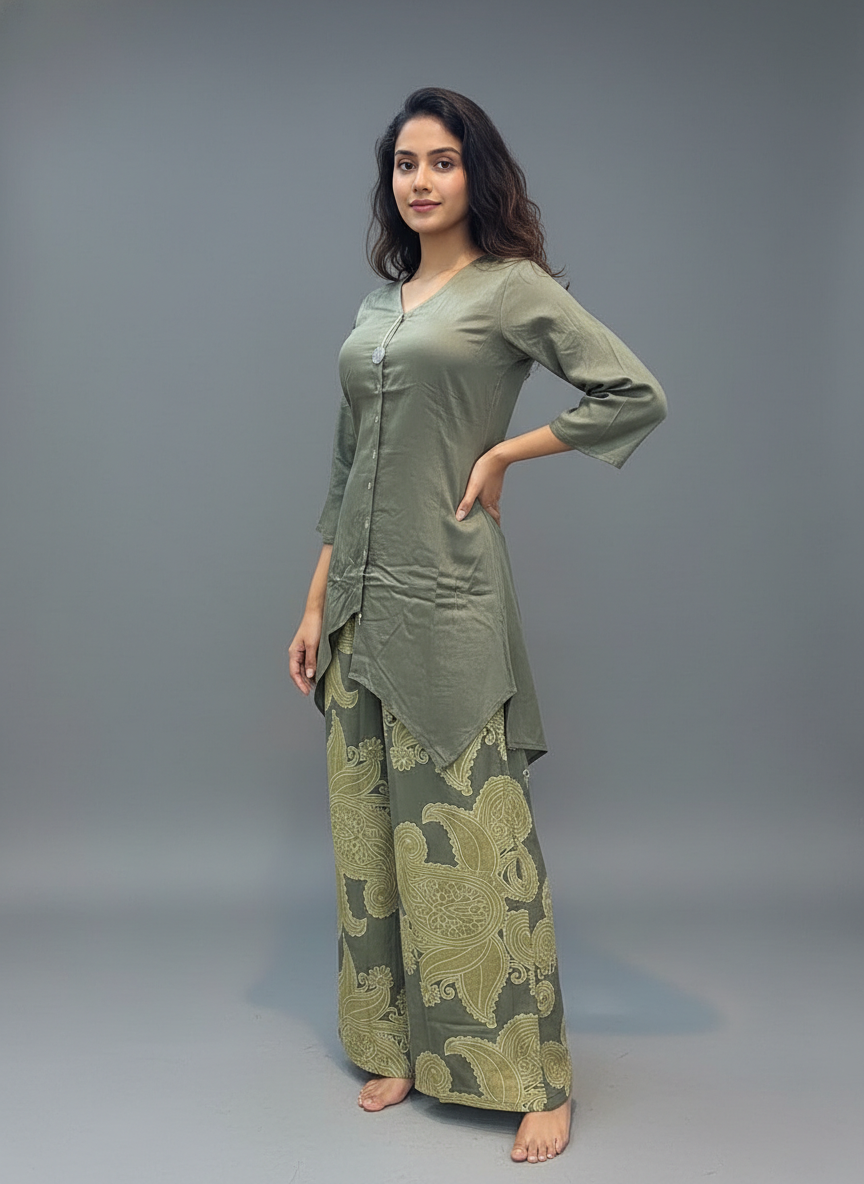 Olive Aura Kurti Palazzo Set