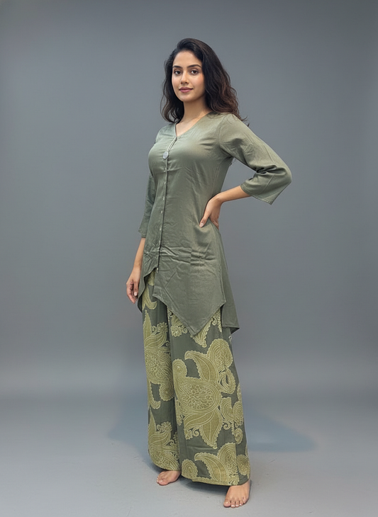 Olive Aura Kurti Palazzo Set