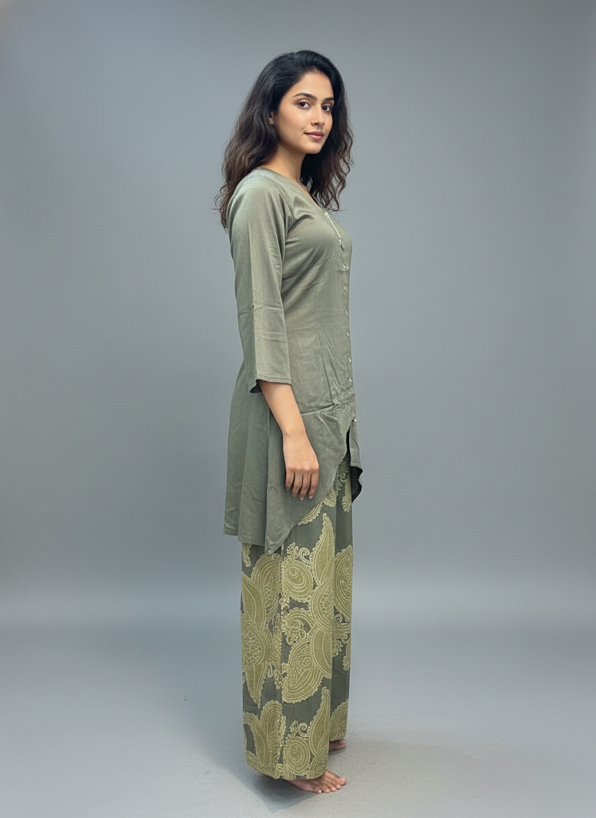 Olive Aura Kurti Palazzo Set