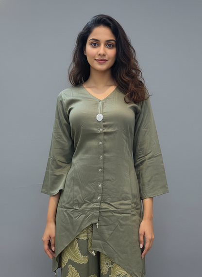 Olive Aura Kurti Palazzo Set