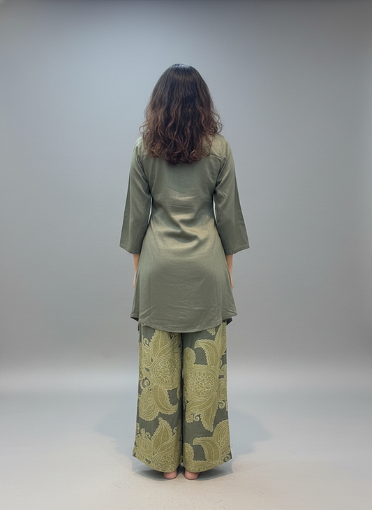Olive Aura Kurti Palazzo Set