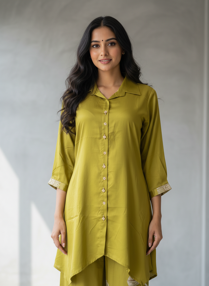 Olive Noor Asymmetric Kurti Palazzo Set