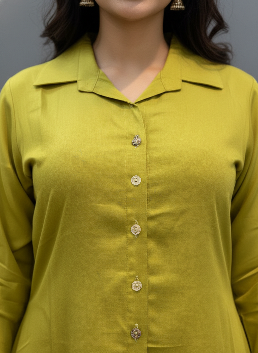 Olive Noor Asymmetric Kurti Palazzo Set