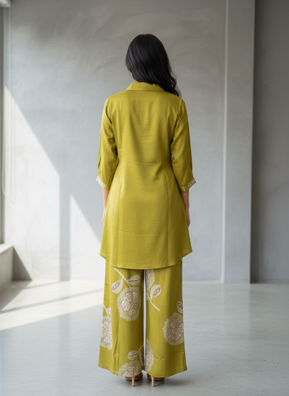 Olive Noor Asymmetric Kurti Palazzo Set