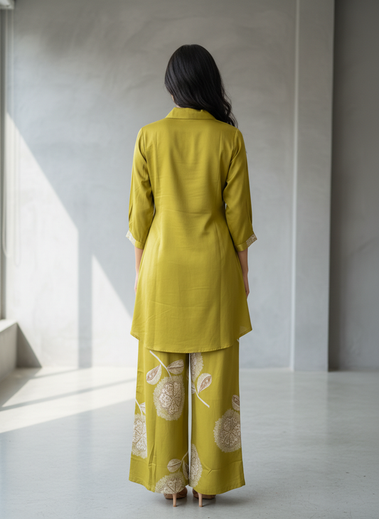 Olive Noor Asymmetric Kurti Palazzo Set