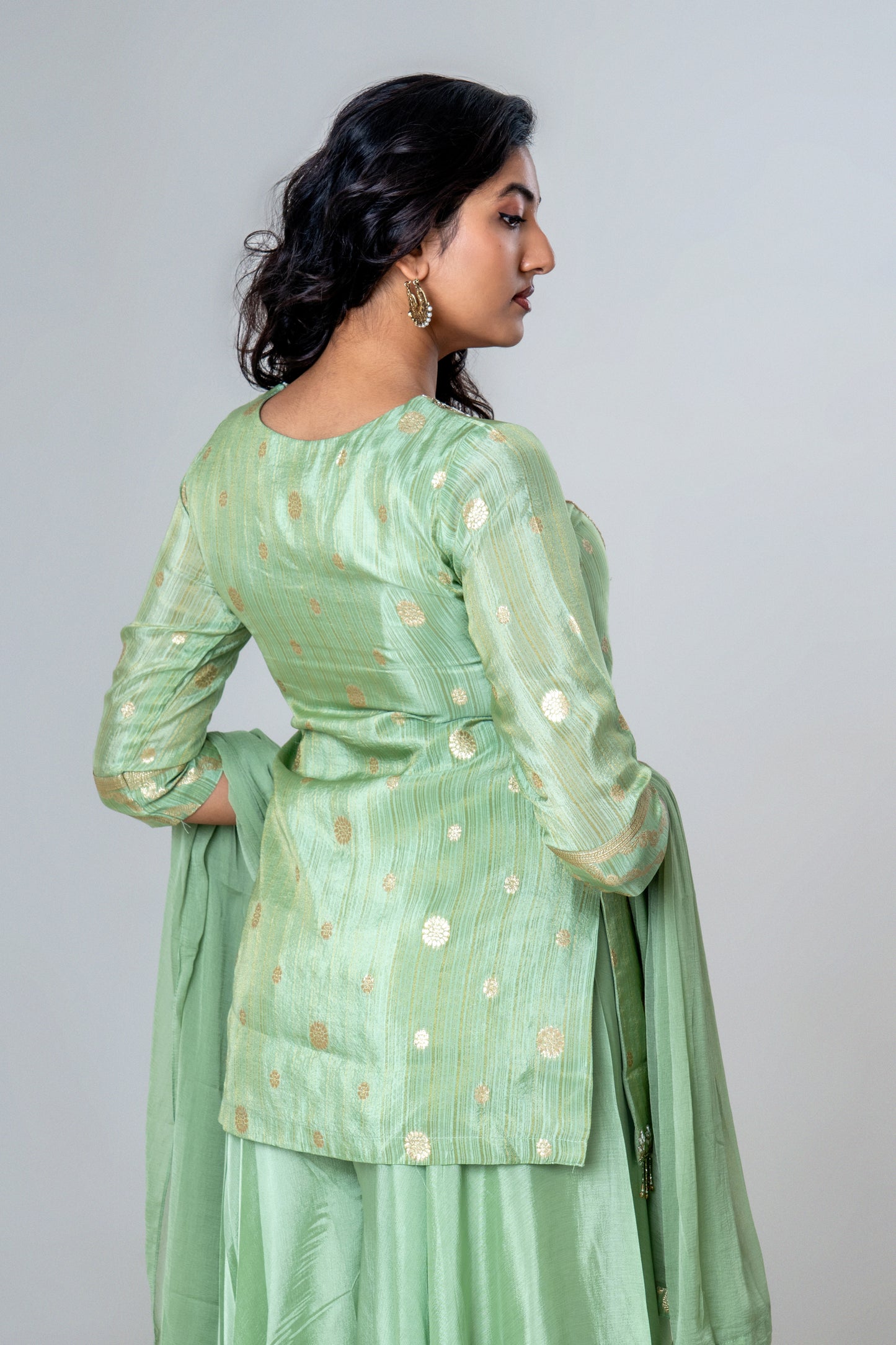 Mint Green Embroidered Peplum Sharara Set