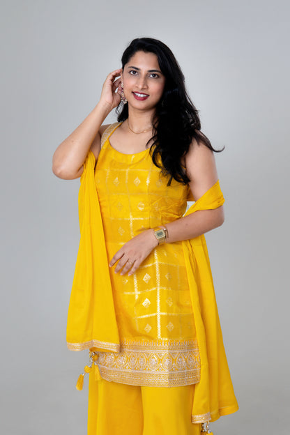 Sunshine Yellow Embroidered Sharara Suit Set