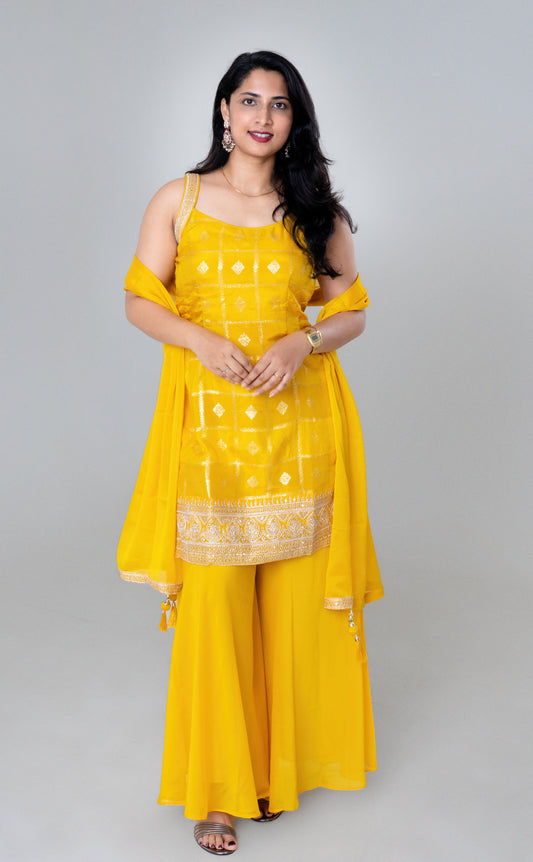 Sunshine Yellow Embroidered Sharara Suit Set