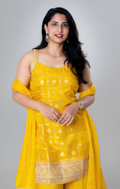 Sunshine Yellow Embroidered Sharara Suit Set