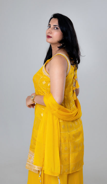 Sunshine Yellow Embroidered Sharara Suit Set