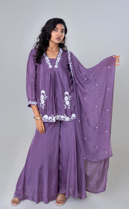 Lavender Blossom Embroidered Sharara Set