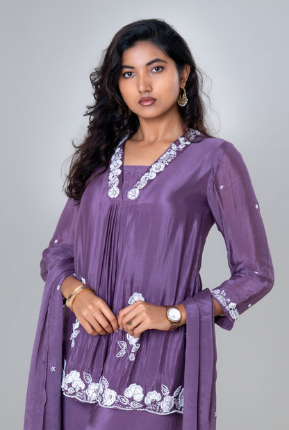 Lavender Blossom Embroidered Sharara Set