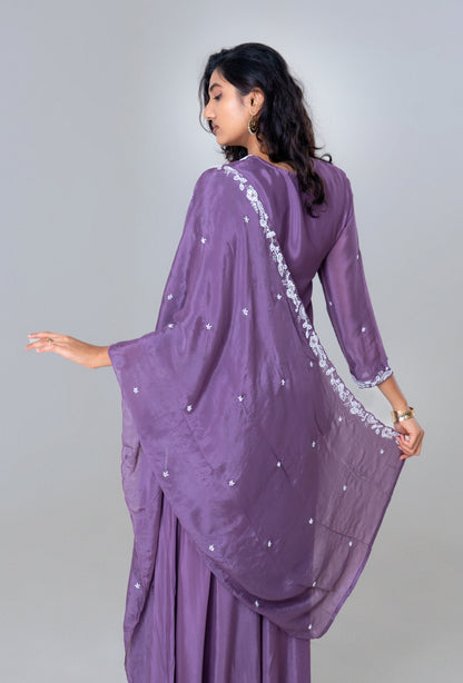 Lavender Bloom Embroidered Silk Anarkali Suit Set