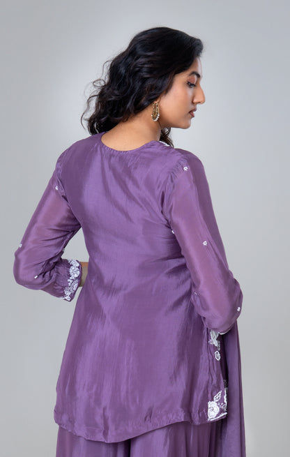 Lavender Blossom Embroidered Sharara Set